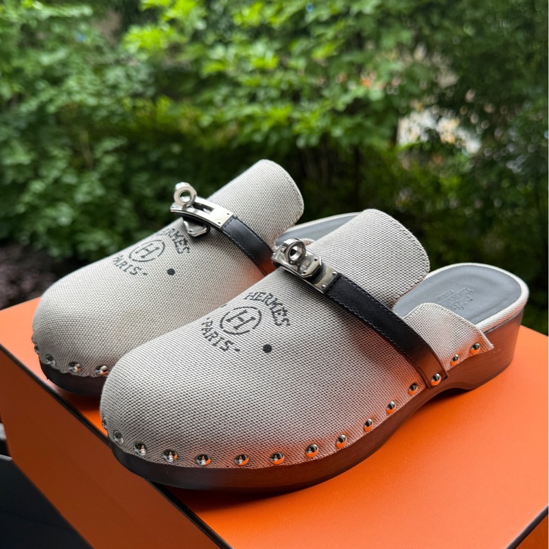 Hermès 愛馬仕kelly 帆布穆勒拖鞋 36碼 配盒-0