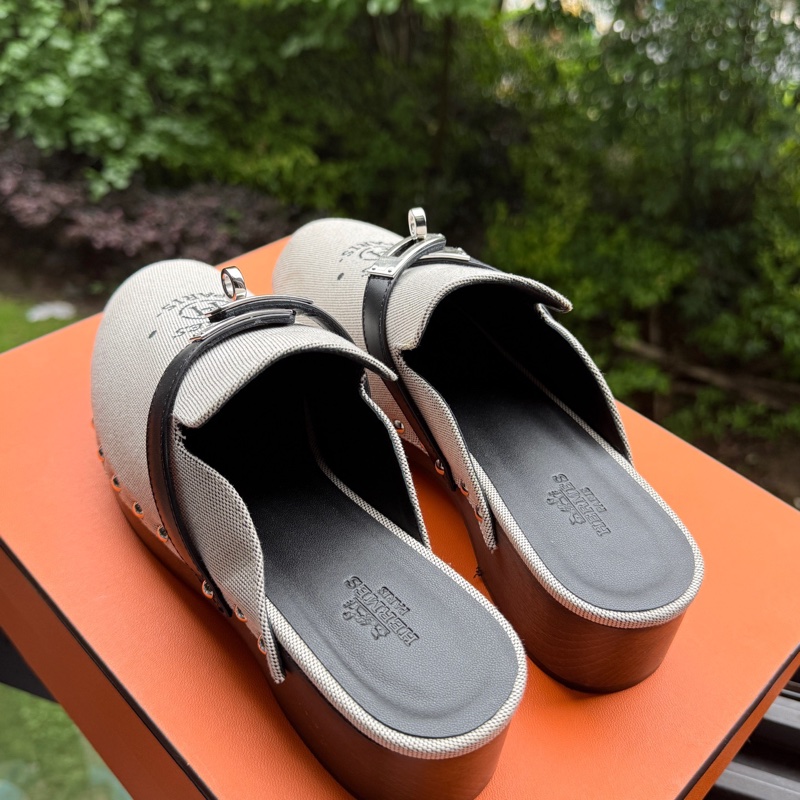 Hermès 愛馬仕kelly 帆布穆勒拖鞋 36碼 配盒-2