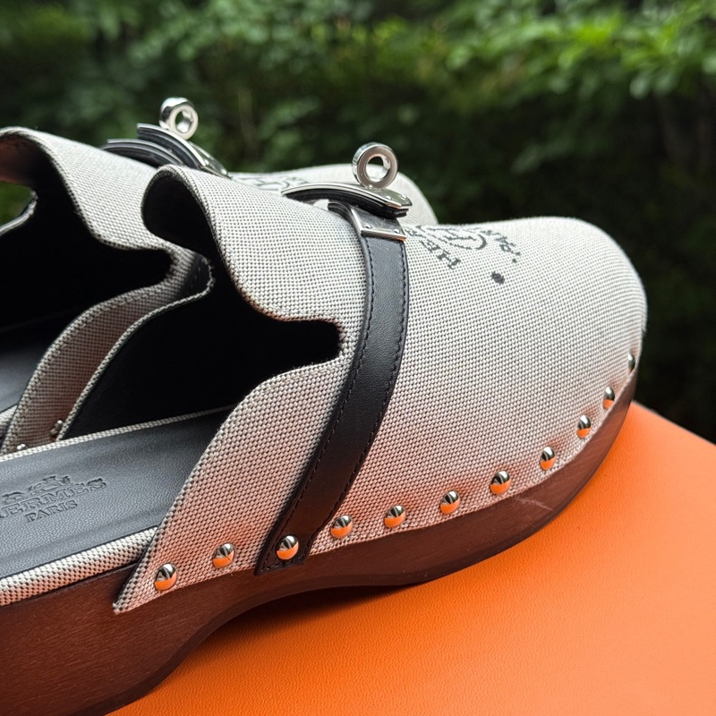 Hermès 愛馬仕kelly 帆布穆勒拖鞋 36碼 配盒-3
