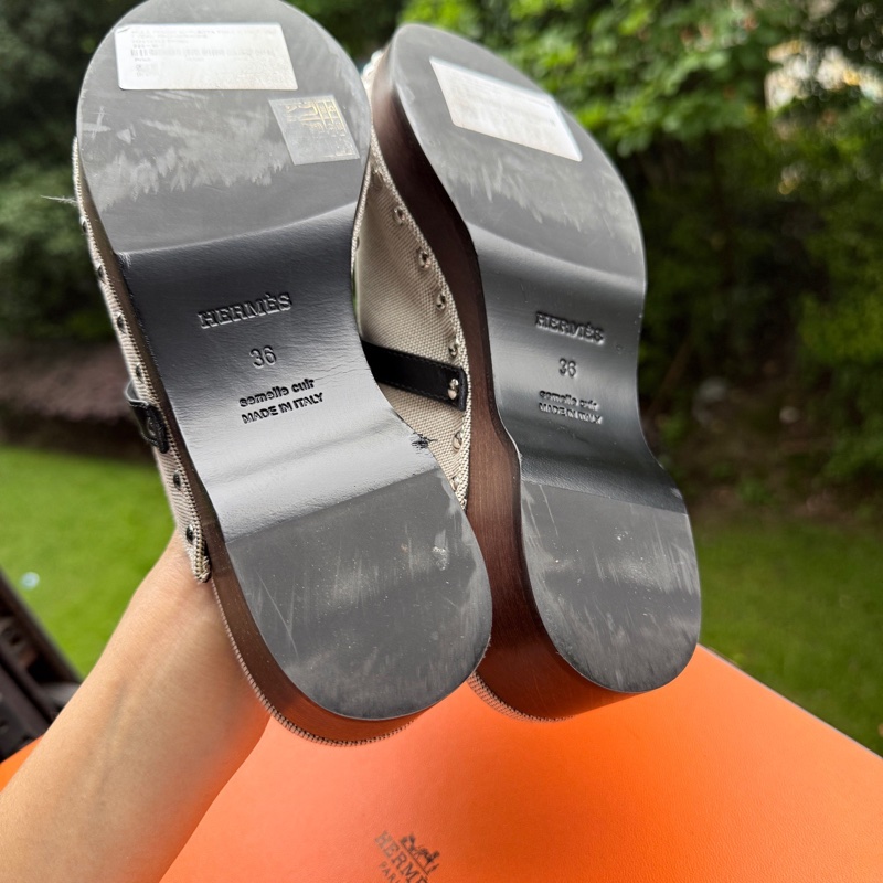 Hermès 愛馬仕kelly 帆布穆勒拖鞋 36碼 配盒-4
