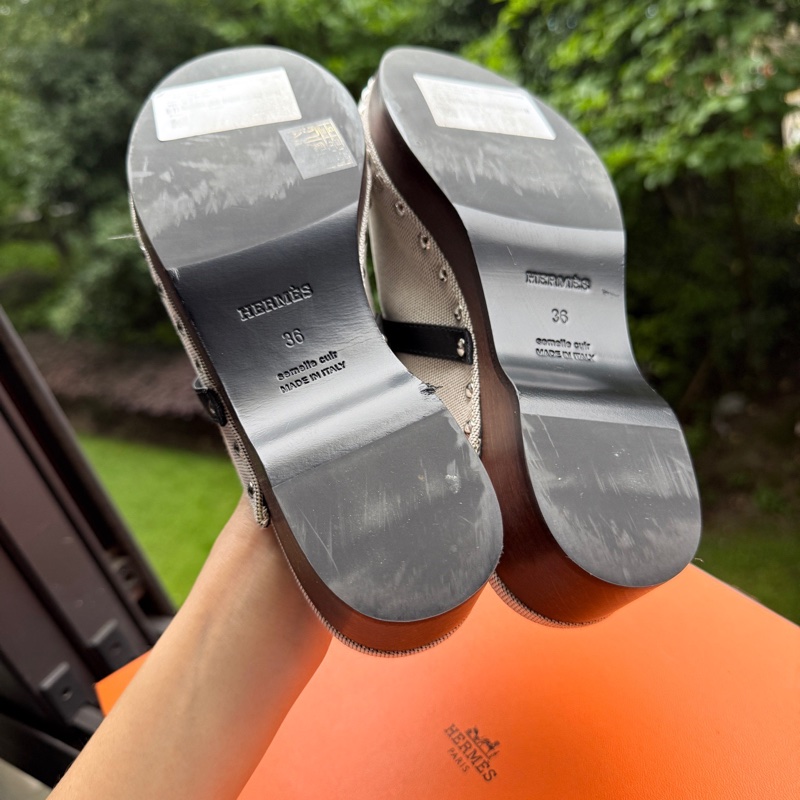 Hermès 愛馬仕kelly 帆布穆勒拖鞋 36碼 配盒-6