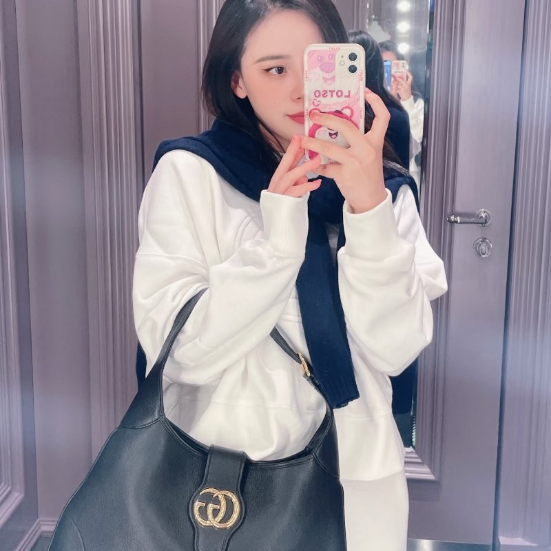 GUCCI 黑金Aphrodite系列大號 肩背腋下新月包 46*29 98新配件吊牌 塵袋-0