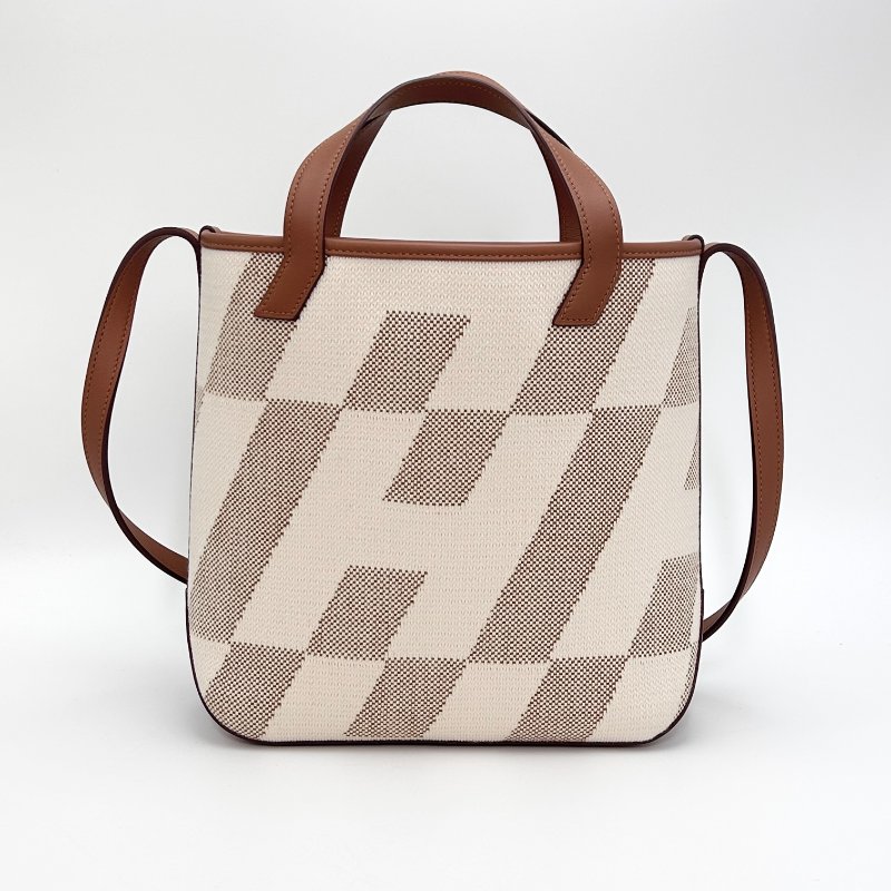 HERMES 金棕拼帆布Biais27 手提肩背包27*24*8.5 99新配件盒子 塵袋-5