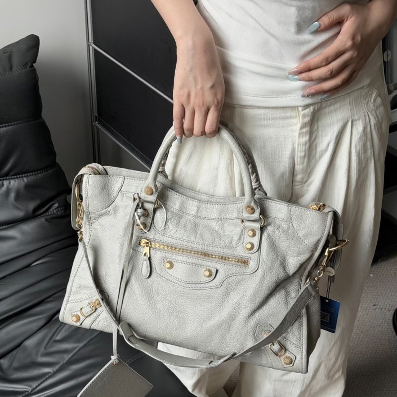 Balenciaga Classic city機車包 - 灰金-16