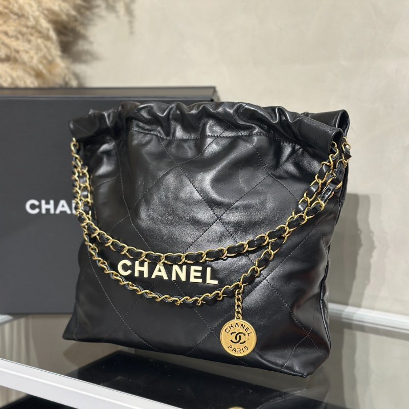 CHANEL 22 Bag - 小號白字黑金-10
