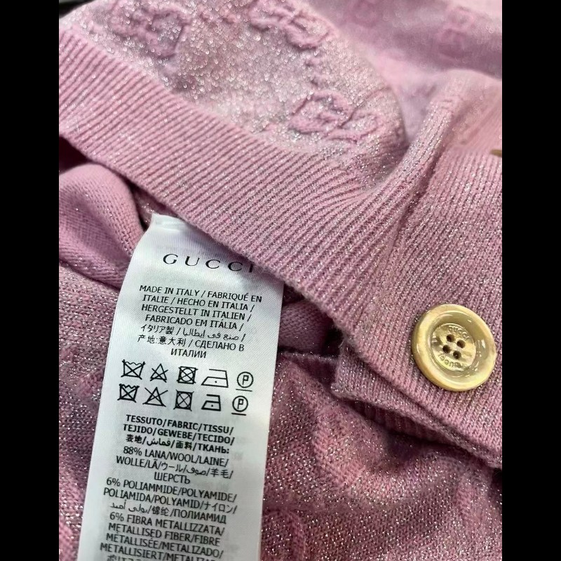 Gucci 古馳金扣粉紅色羊毛冷衫 GG圖案 M碼-4