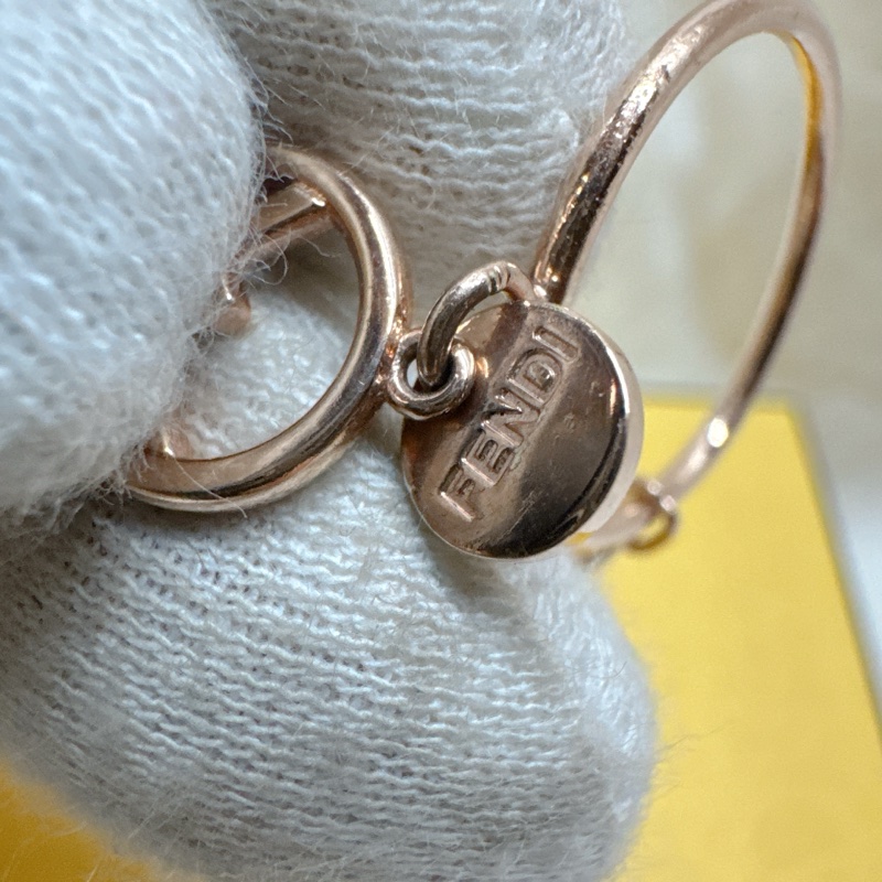 二手正品芬迪F is Fendi玫瑰金鑲鑽雙環戒指 Fendi戒指 Fendi金戒 Fendi配件-4