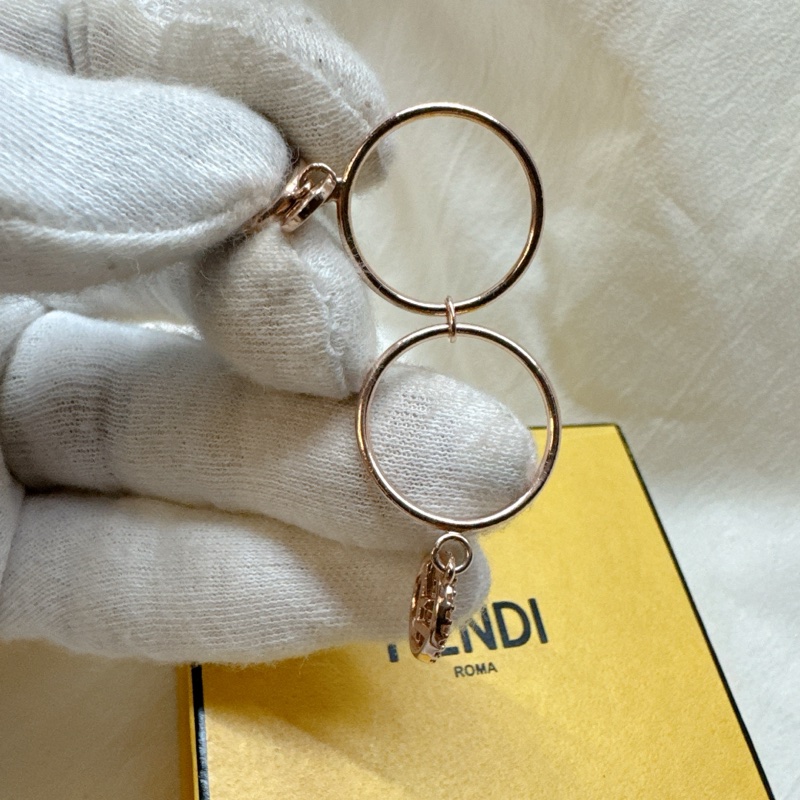 二手正品芬迪F is Fendi玫瑰金鑲鑽雙環戒指 Fendi戒指 Fendi金戒 Fendi配件-10