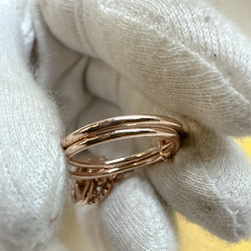 二手正品芬迪F is Fendi玫瑰金鑲鑽雙環戒指 Fendi戒指 Fendi金戒 Fendi配件-12