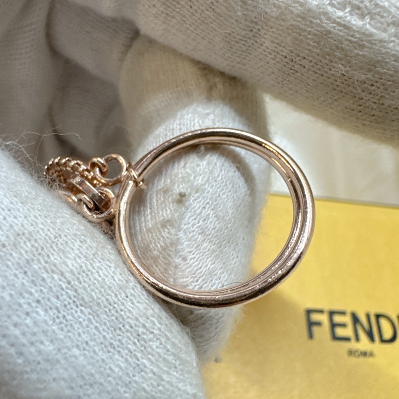 二手正品芬迪F is Fendi玫瑰金鑲鑽雙環戒指 Fendi戒指 Fendi金戒 Fendi配件-13