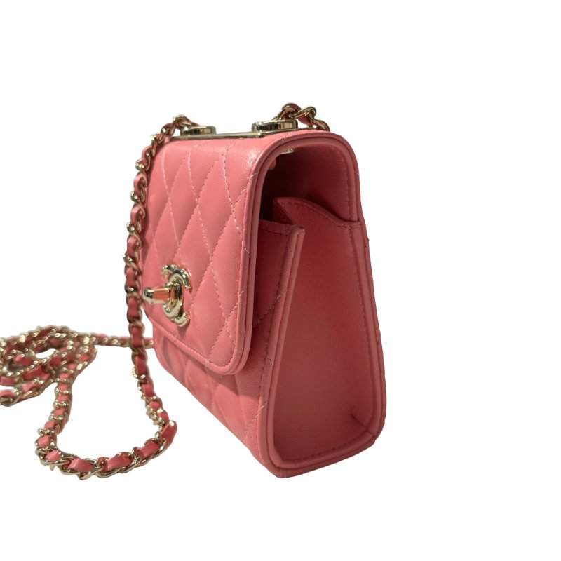 Used CHANEL Lambskin Leather MINI TRENDY CC Cross Body Bag Pink GHW-3