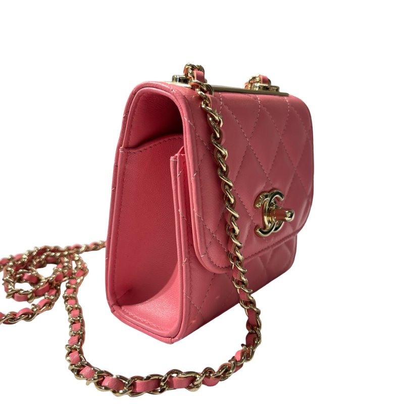 Used CHANEL Lambskin Leather MINI TRENDY CC Cross Body Bag Pink GHW-4