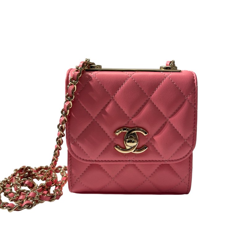 Used CHANEL Lambskin Leather MINI TRENDY CC Cross Body Bag Pink GHW-0