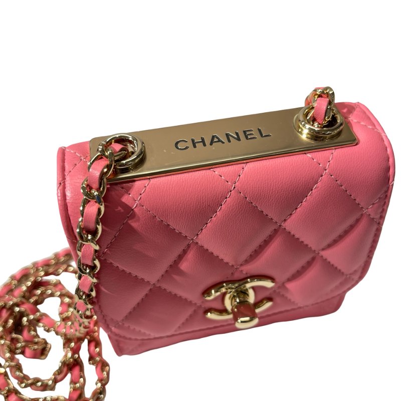Used CHANEL Lambskin Leather MINI TRENDY CC Cross Body Bag Pink GHW-5