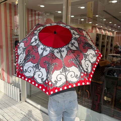 【赫蒂國際精品】Dior 迪奧 法式復古 巴洛克風 紅白點點 華麗遮陽傘/雨傘 vintage
