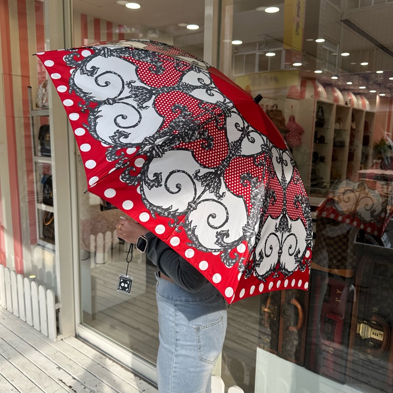 【赫蒂國際精品】Dior 迪奧 法式復古 巴洛克風 紅白點點 華麗遮陽傘/雨傘 vintage-1