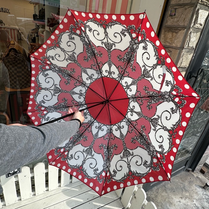 【赫蒂國際精品】Dior 迪奧 法式復古 巴洛克風 紅白點點 華麗遮陽傘/雨傘 vintage-2
