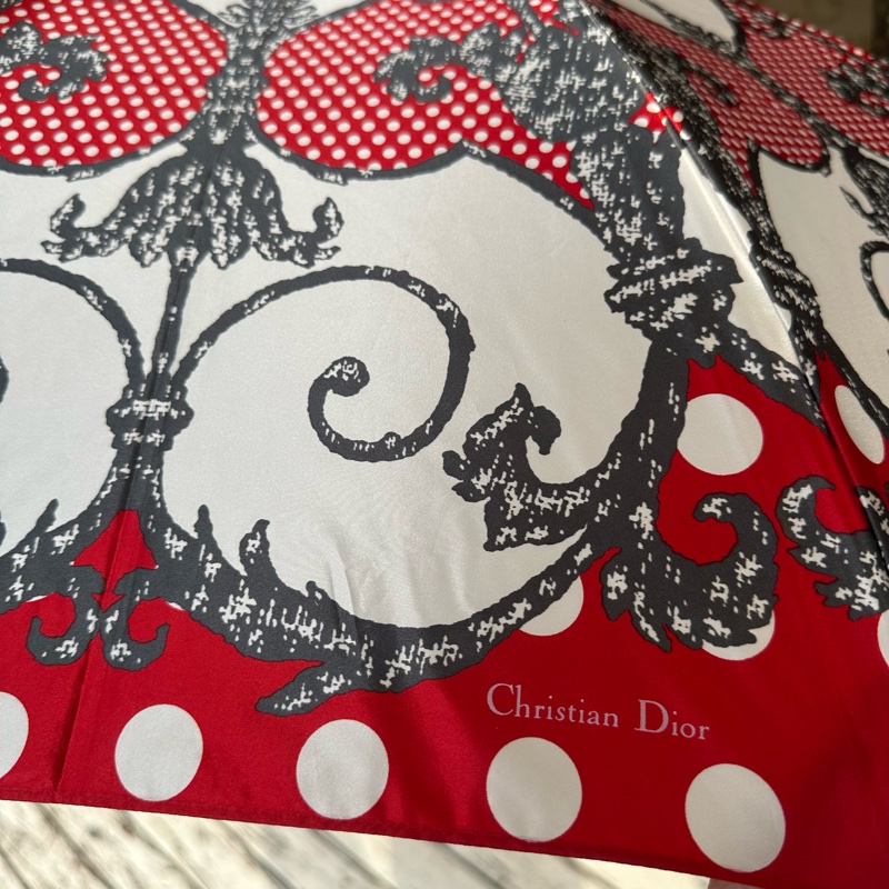 【赫蒂國際精品】Dior 迪奧 法式復古 巴洛克風 紅白點點 華麗遮陽傘/雨傘 vintage-8