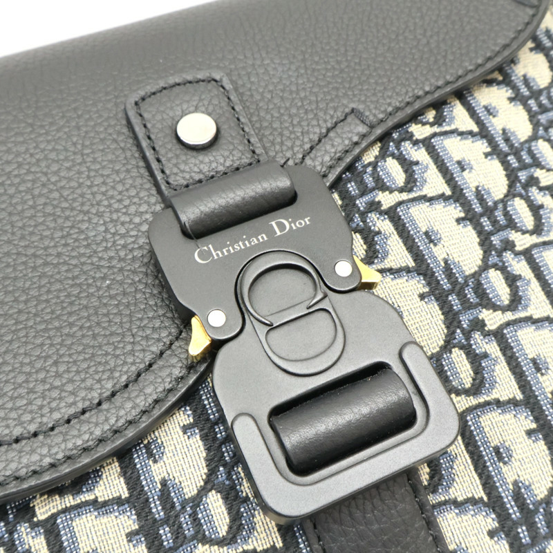 黑色 牛皮 帆布 Saddle 小型 翻蓋 郵差包 肩背包【Dior 迪奧】 1ADPO049YKS_H27E-8