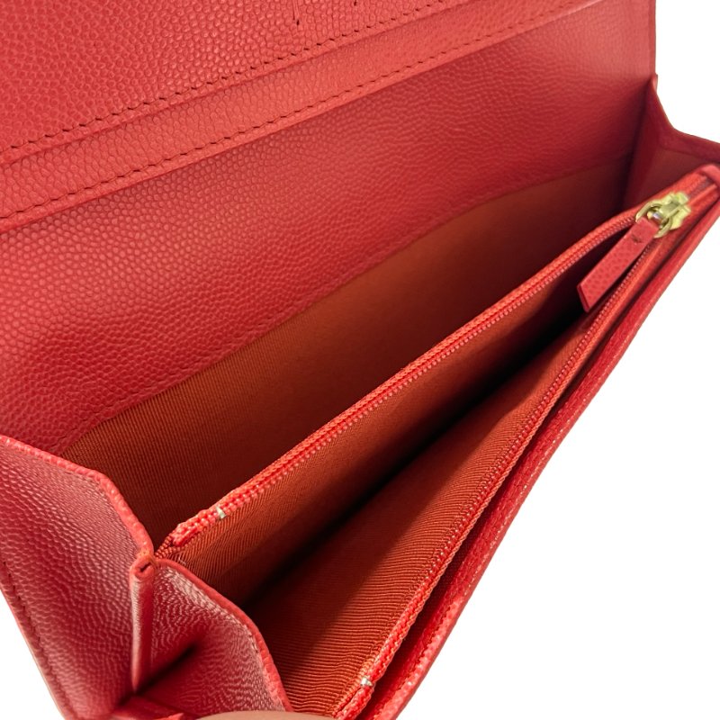 Used CHANEL Calfskin Leather Wallet Red GHW-7