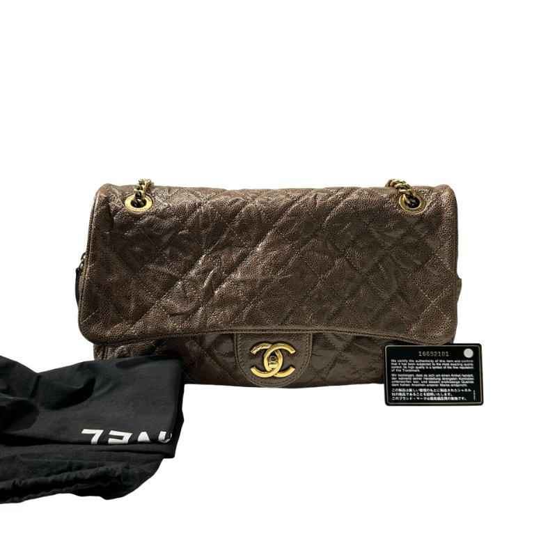 Used CHANEL Shoulder Bag Brown GHW-1