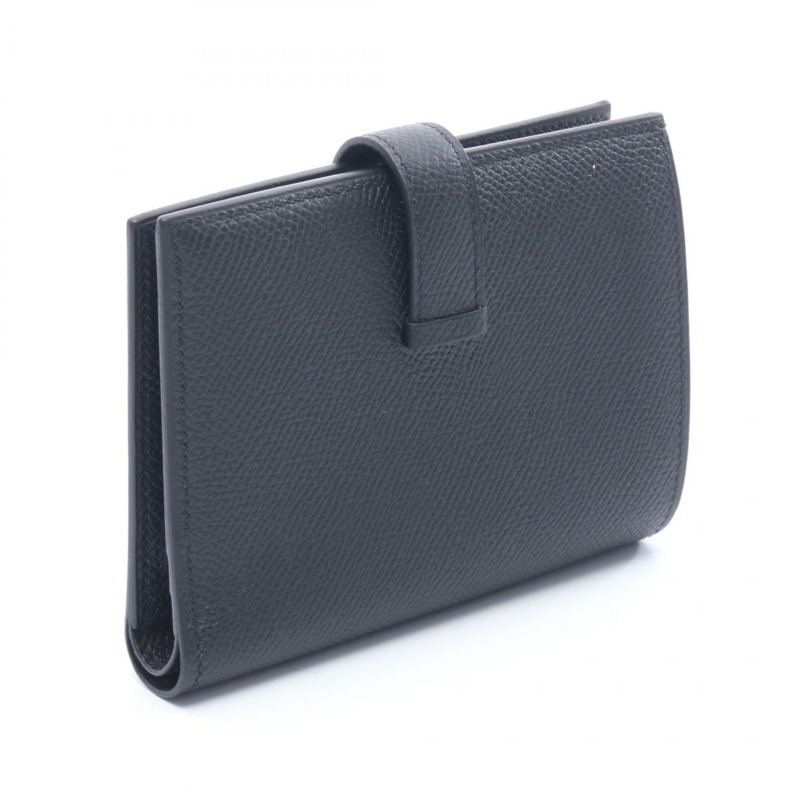 愛馬仕 BEARN 小型雙折皮夾，Epsom 皮革，黑色，金色五金，二手，女士款-1