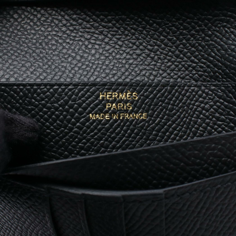 愛馬仕 BEARN 小型雙折皮夾，Epsom 皮革，黑色，金色五金，二手，女士款-3