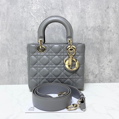 DIOR/迪奧 Lady Dior My ABCDior 灰色羊皮藤格紋四格戴妃包手袋  尺寸：20*17*8  閒置新