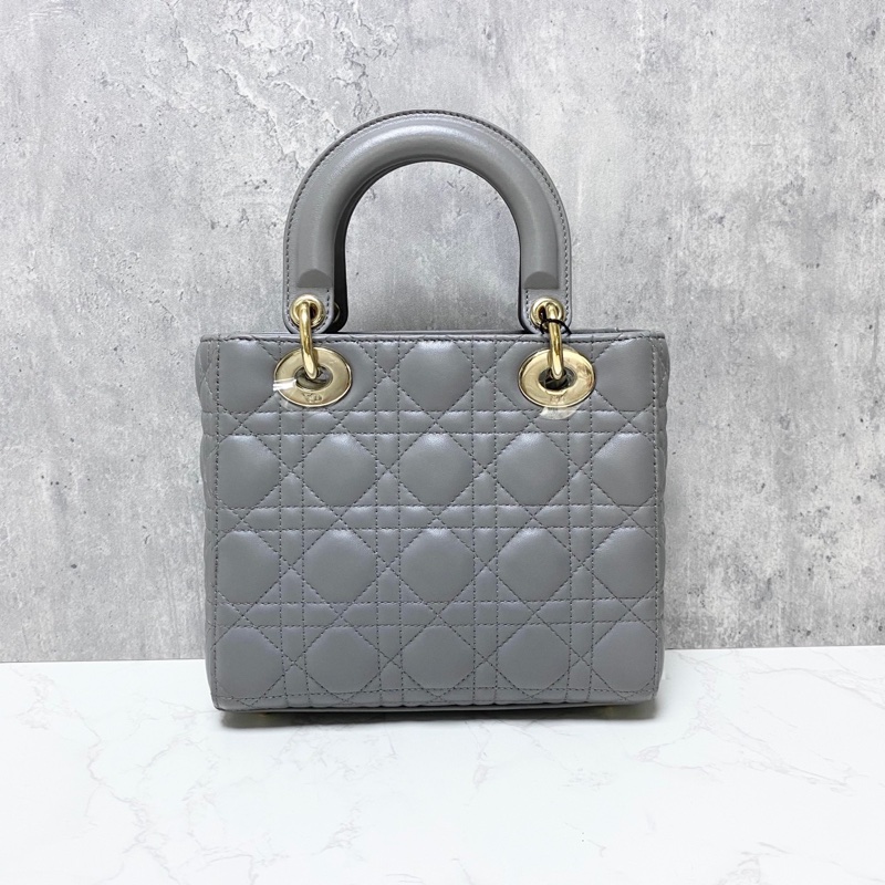 DIOR/迪奧 Lady Dior My ABCDior 灰色羊皮藤格紋四格戴妃包手袋  尺寸：20*17*8  閒置新-2