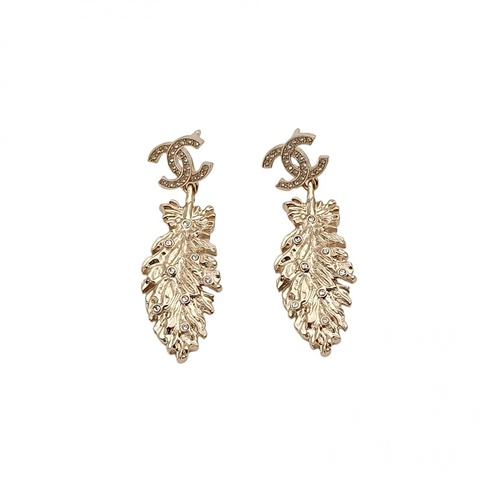 CHANEL 合金25S羽毛吊墜雙C耳釘