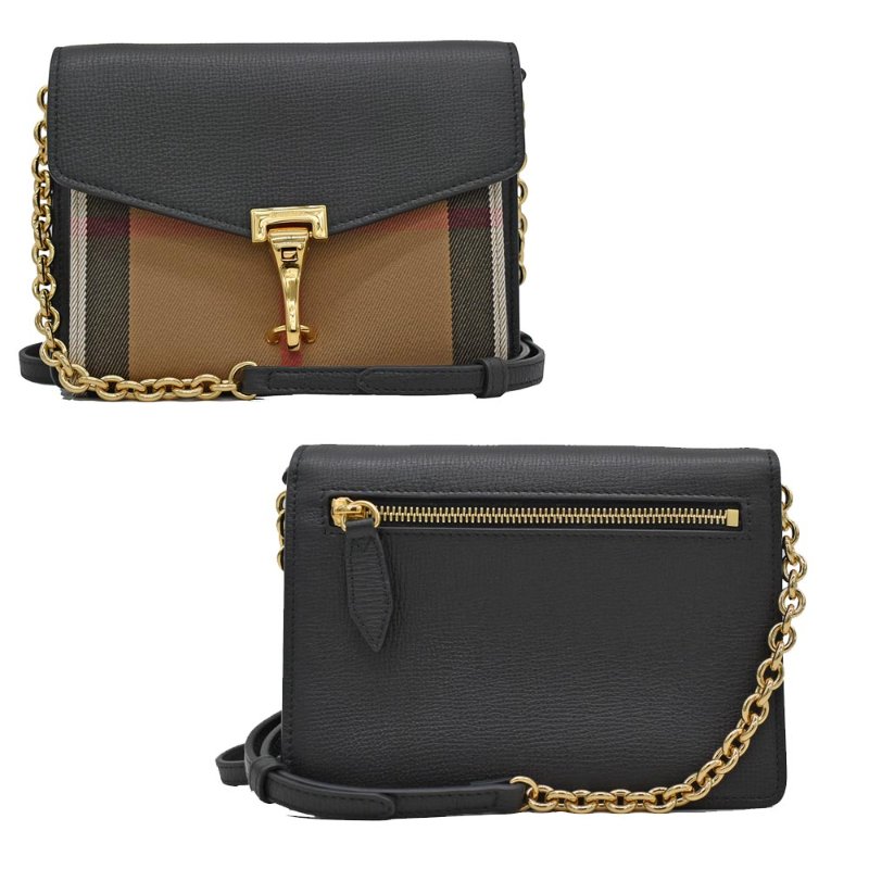 【門市全新現貨】BURBERRY MACKEN 經典格紋帆布拼接皮革鍊條斜背包 迷你款(附原廠防塵袋)-0
