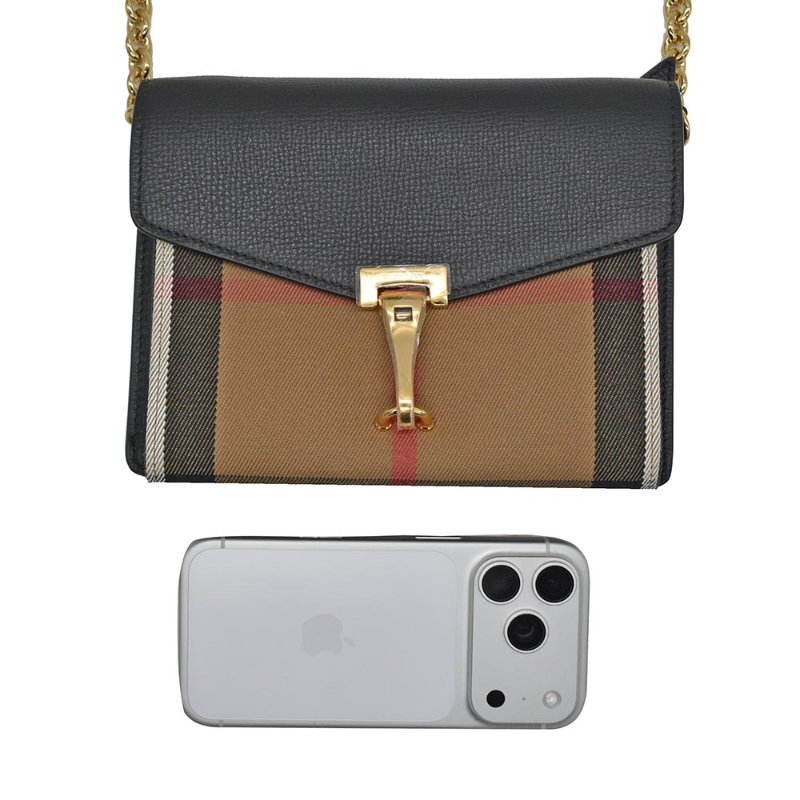 【門市全新現貨】BURBERRY MACKEN 經典格紋帆布拼接皮革鍊條斜背包 迷你款(附原廠防塵袋)-3