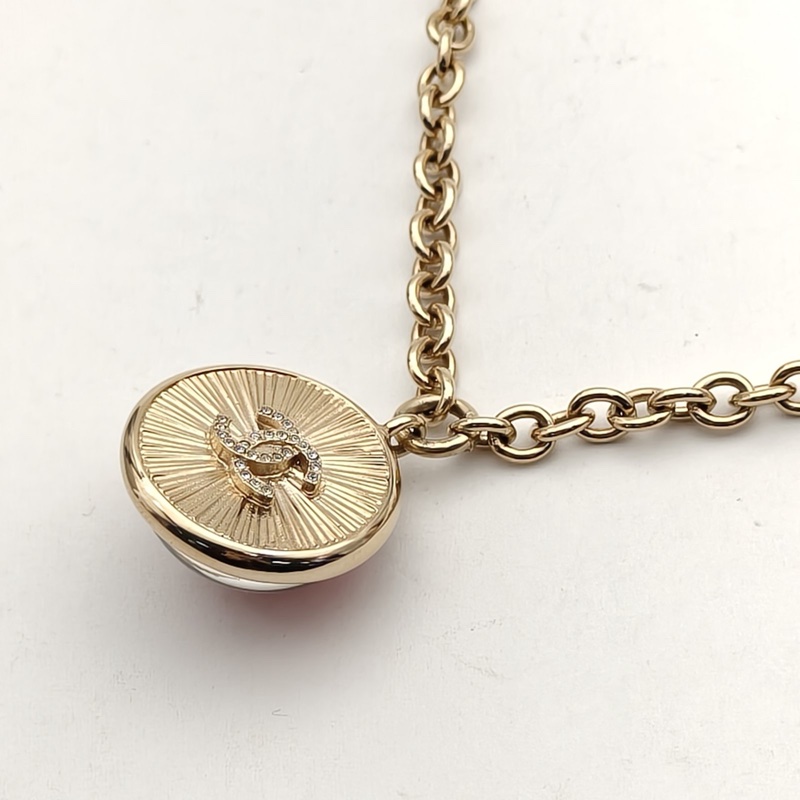 CHANEL 合金22A貓眼圓形雙Clogo項鏈毛衣鏈-2