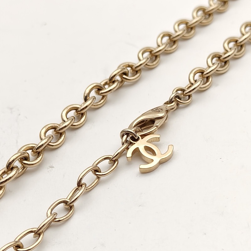 CHANEL 合金22A貓眼圓形雙Clogo項鏈毛衣鏈-3