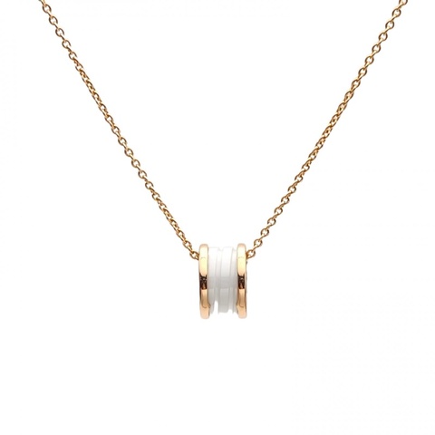 BVLGARI B.ZERO1彈簧項鏈三環扣18K玫瑰金/白陶瓷