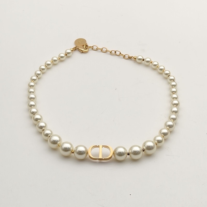 DIOR MONTAIGNE珍珠短項鏈金色合金-1