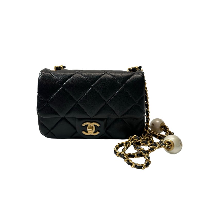 Unused CHANEL Mini flap 17cm Cross Body Bag Black GHW-0