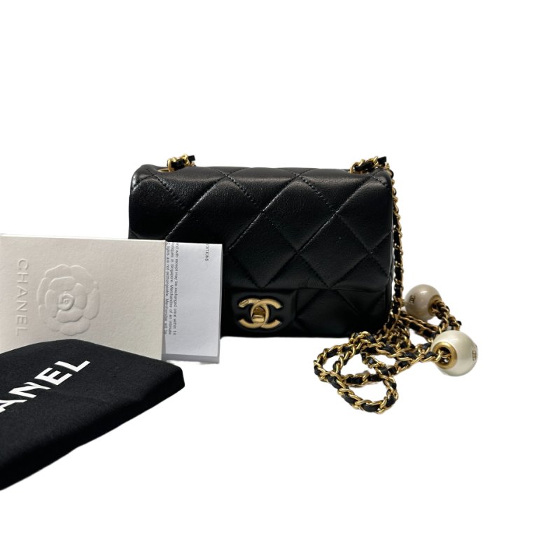 Unused CHANEL Mini flap 17cm Cross Body Bag Black GHW-1