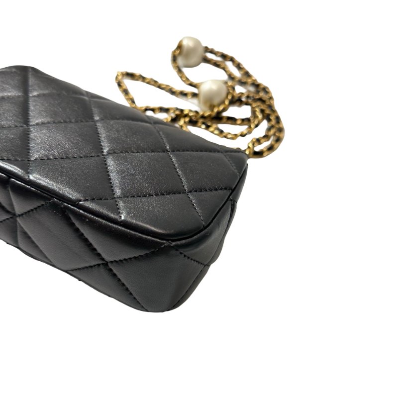 Unused CHANEL Mini flap 17cm Cross Body Bag Black GHW-2