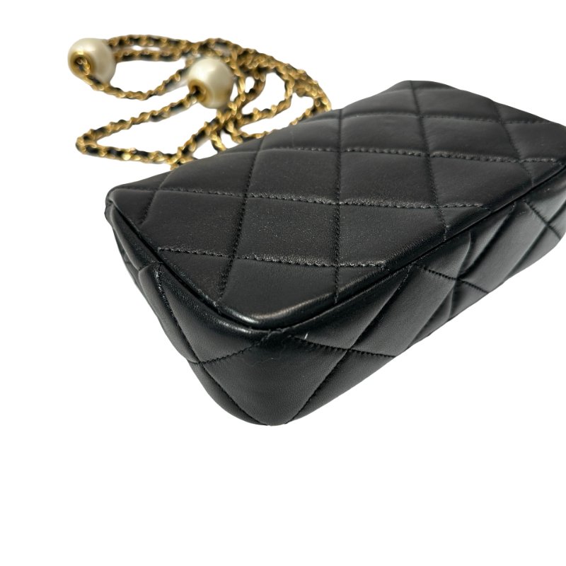 Unused CHANEL Mini flap 17cm Cross Body Bag Black GHW-3