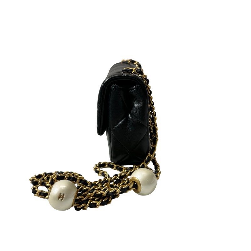 Unused CHANEL Mini flap 17cm Cross Body Bag Black GHW-4