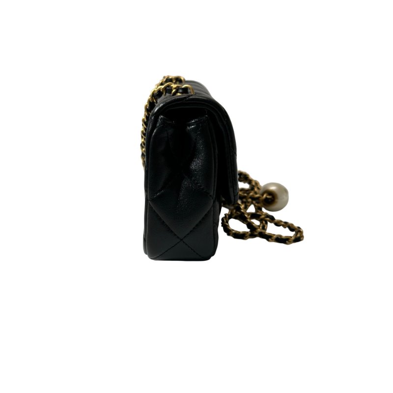 Unused CHANEL Mini flap 17cm Cross Body Bag Black GHW-5