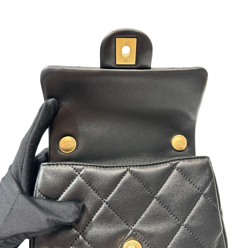 Unused CHANEL Mini flap 17cm Cross Body Bag Black GHW-6