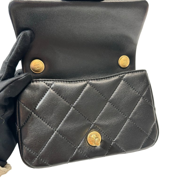 Unused CHANEL Mini flap 17cm Cross Body Bag Black GHW-9