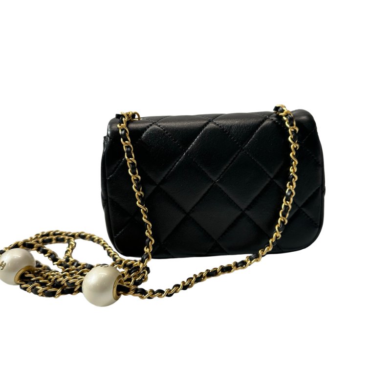 Unused CHANEL Mini flap 17cm Cross Body Bag Black GHW-10