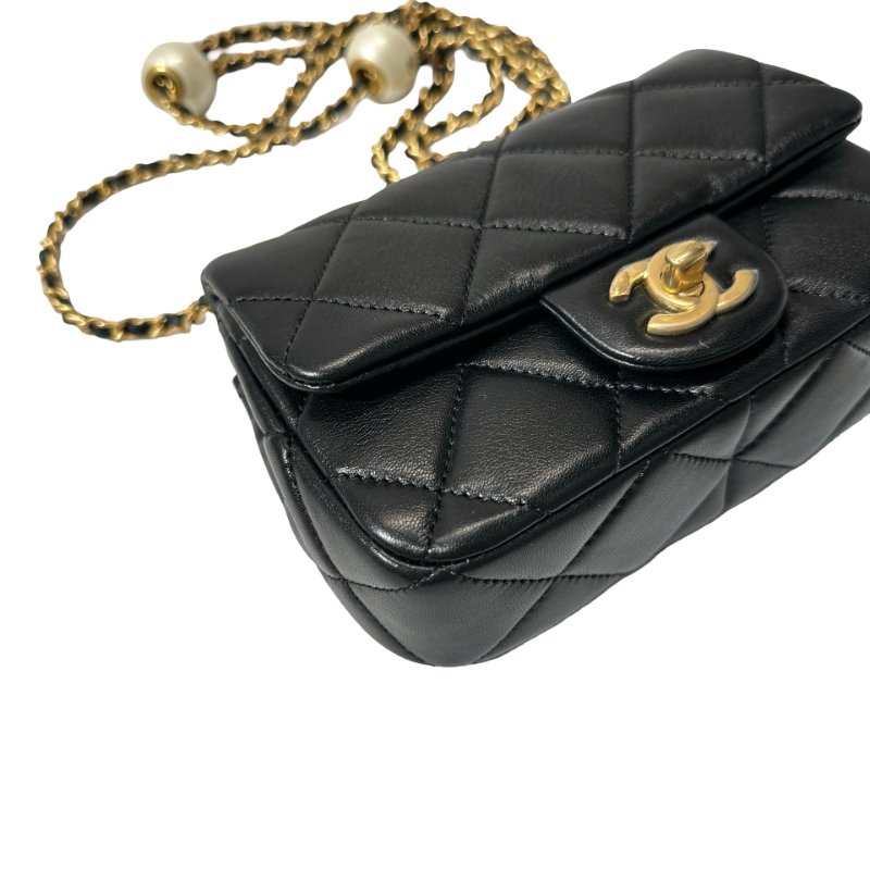 Unused CHANEL Mini flap 17cm Cross Body Bag Black GHW-11