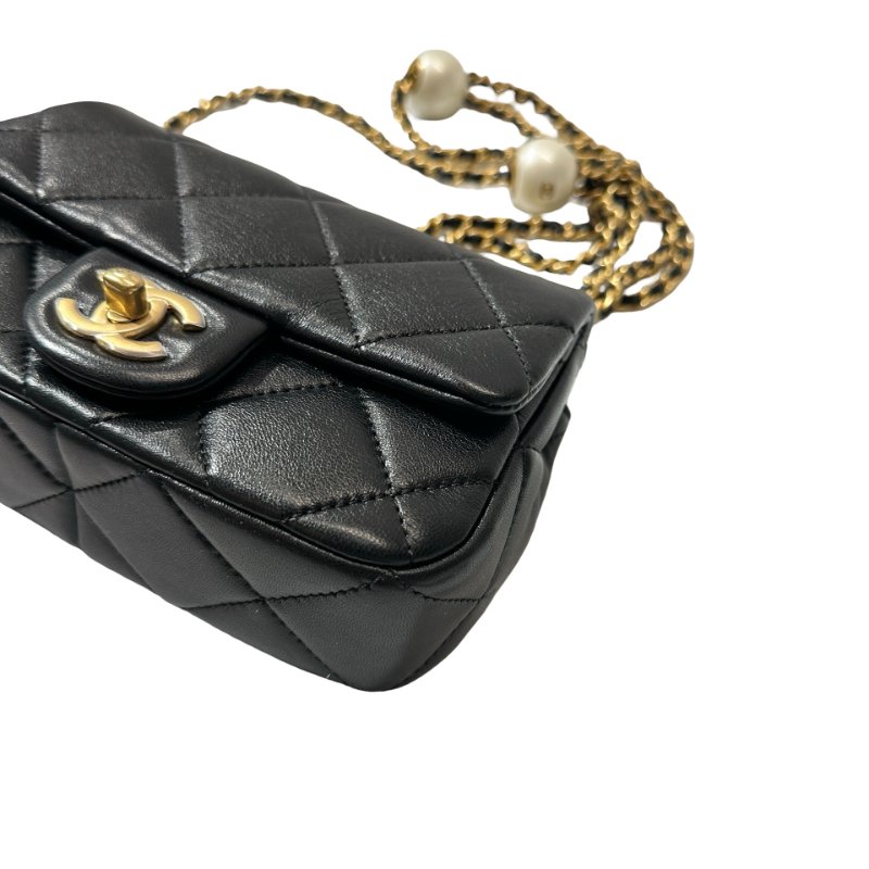 Unused CHANEL Mini flap 17cm Cross Body Bag Black GHW-12