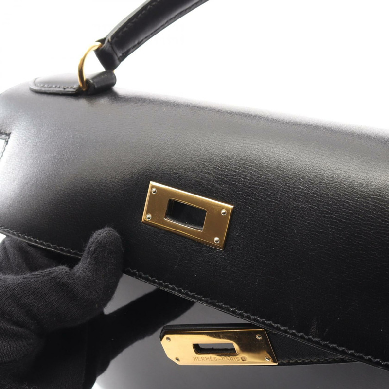 黑色 Box牛皮 Kelly 28 凱莉包 兩用包 〇Z刻 金扣【HERMES 愛馬仕】-12