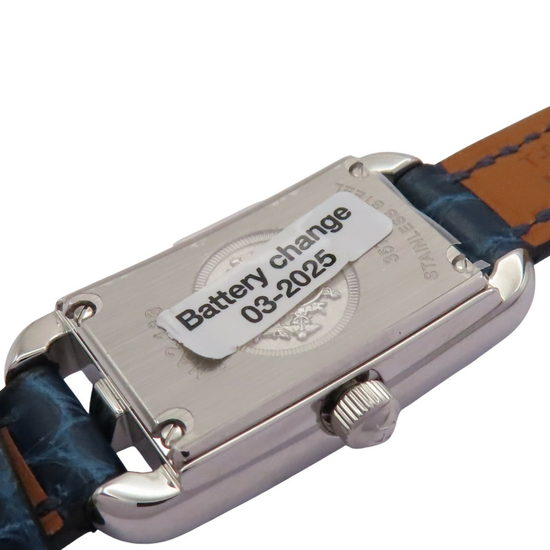 黑色錶盤 深藍色皮帶 不鏽鋼 鑽框 Nantucket 腕錶【HERMES 愛馬仕】 NA2.133-3