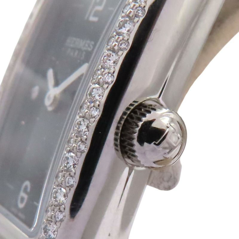 黑色錶盤 深藍色皮帶 不鏽鋼 鑽框 Nantucket 腕錶【HERMES 愛馬仕】 NA2.133-4